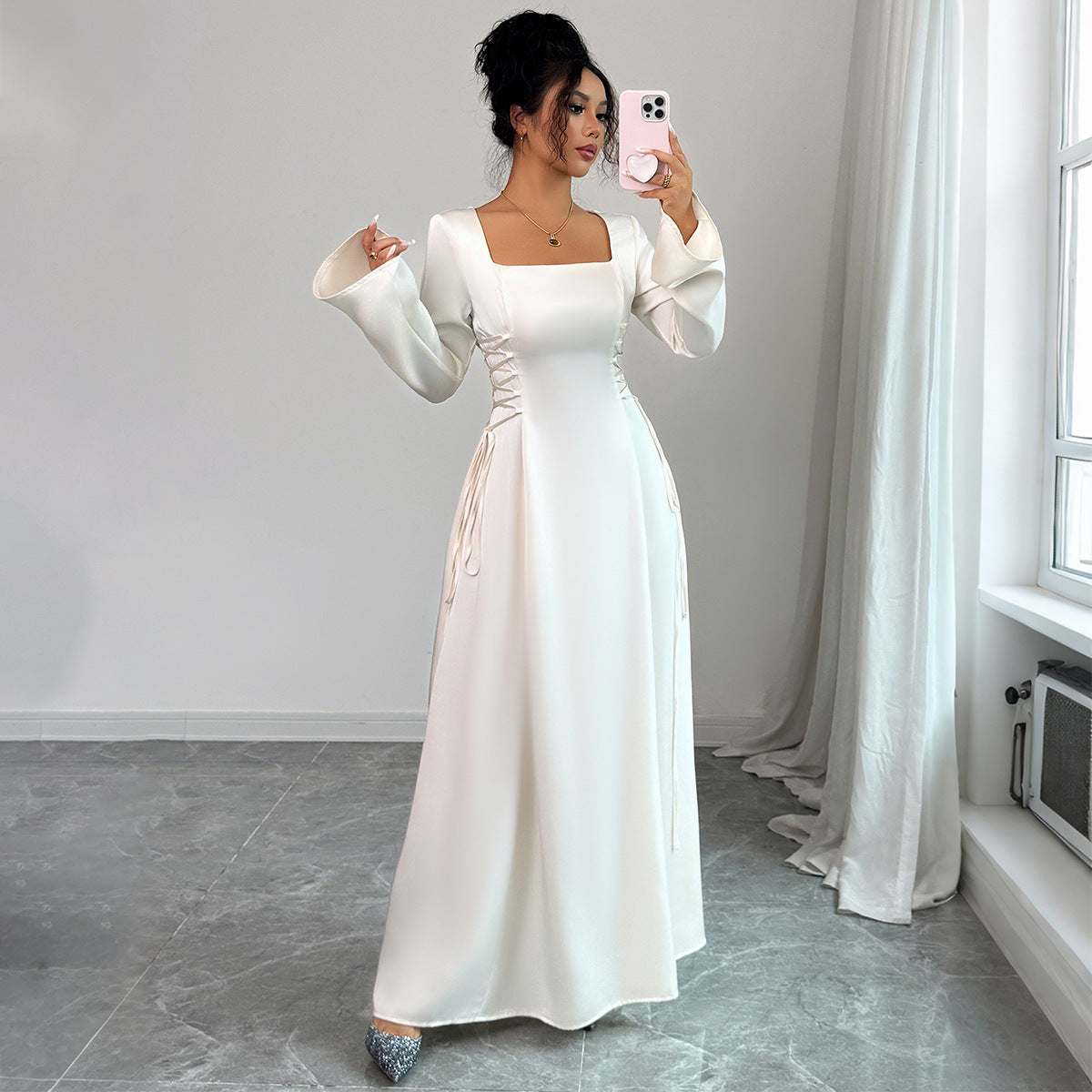 Advanced Solid Color Long Sleeve Dress Women's Clothing