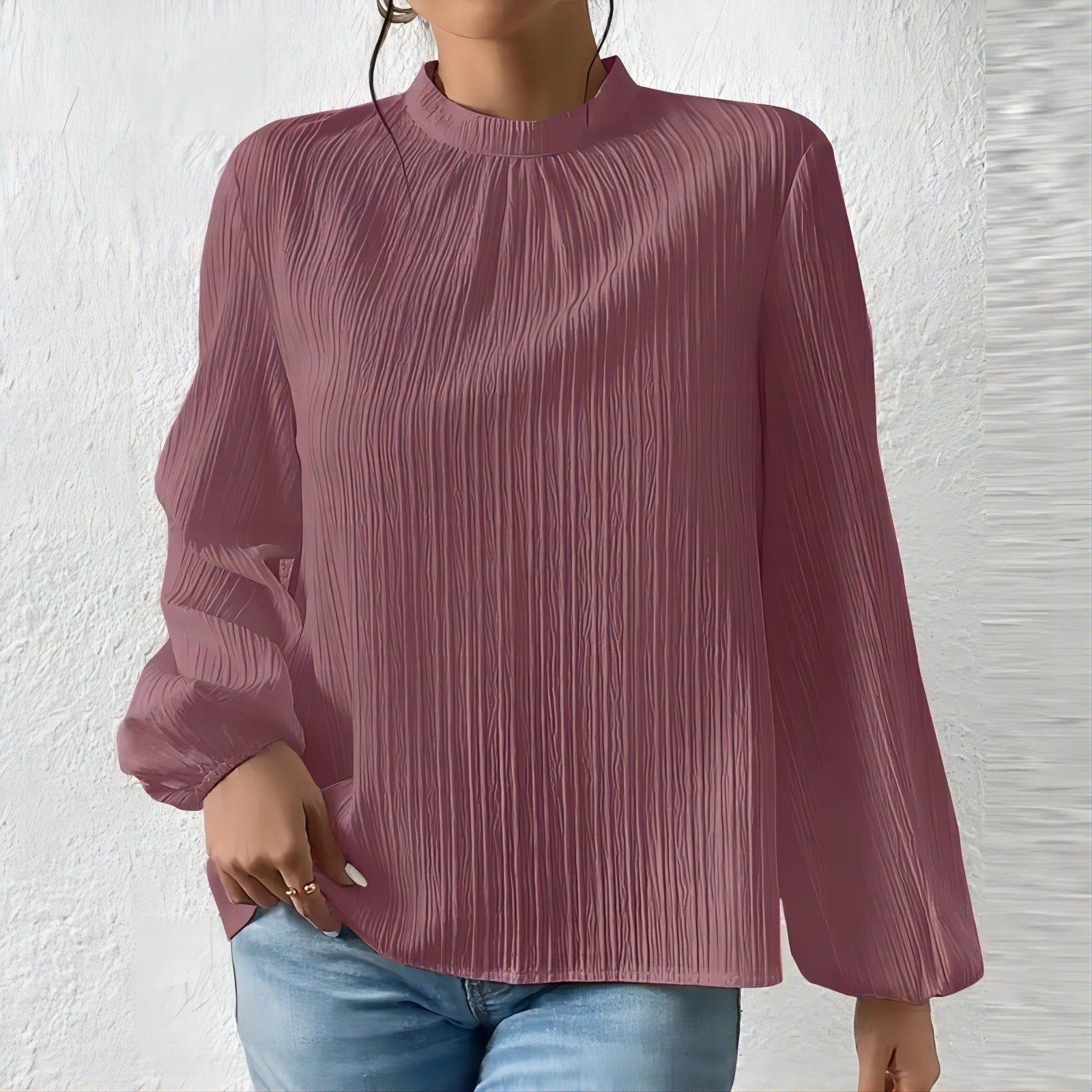 Women's Fashionable Elegant Puff Sleeve Casual Stand Collar Shirt