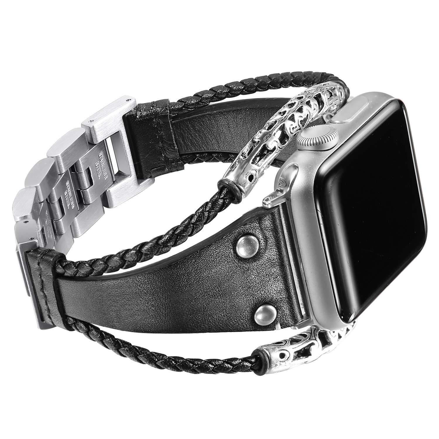 Metal stainless steel chain leather strap