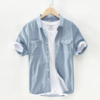 Denim Shirt Men's Short-sleeved Pure Cotton Washed Japanese Retro Youth Short-sleeved