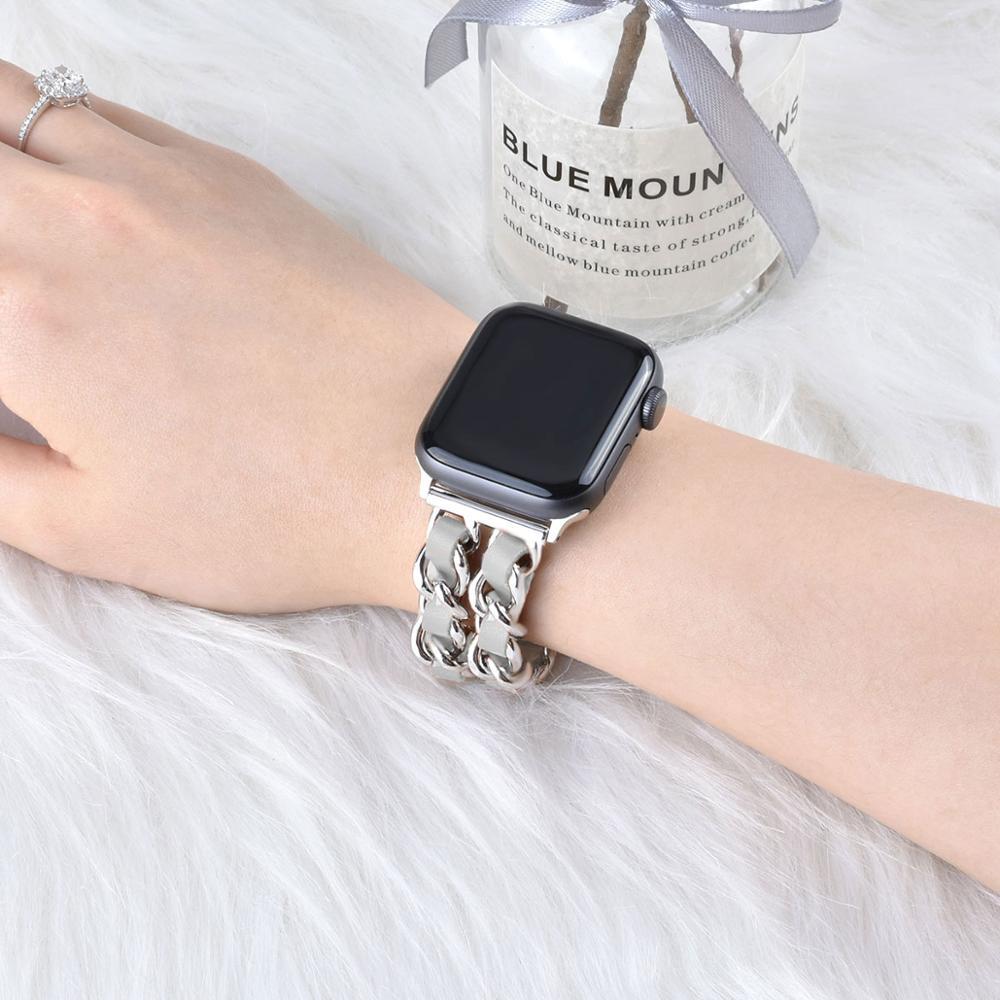 Compatible with Apple, Strap Cuban Link Bracelet IWatch Leather  Metal Strap