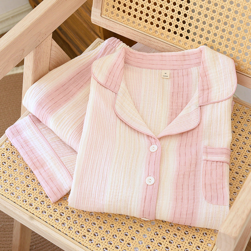 Cotton Yarn Dream Striped Home Wear Long-sleeved Trousers Pajamas