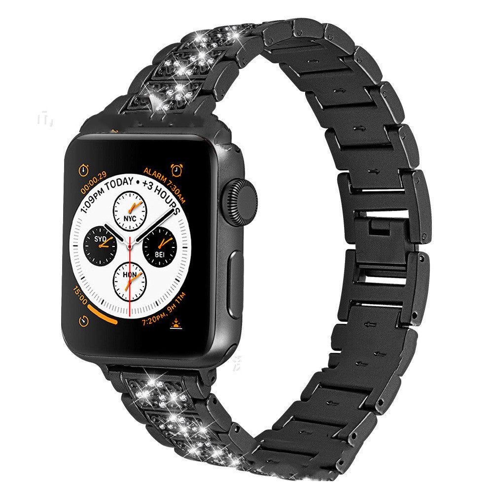 Smart Watch Diamond Three Beads Full Diamond Solid Chain Watch Strap