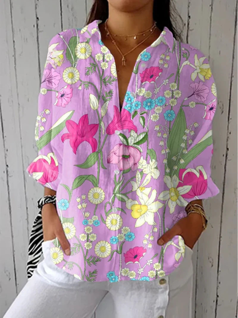 Women's Creative Fashion 3D Printing Lapel Casual Shirt