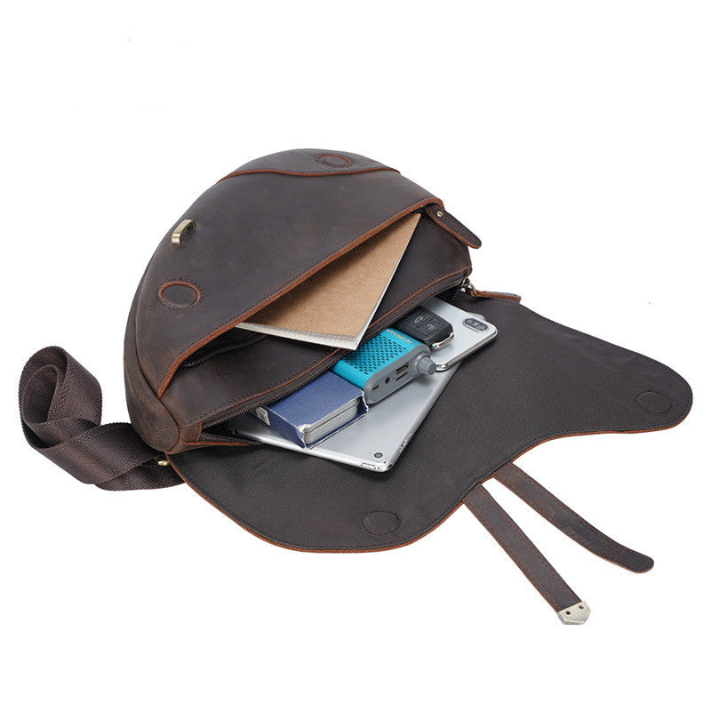 Retro Men's Chest Bag, Saddle Bag, Leather Shoulder Bag, Outdoor Sports Diagonal Bag