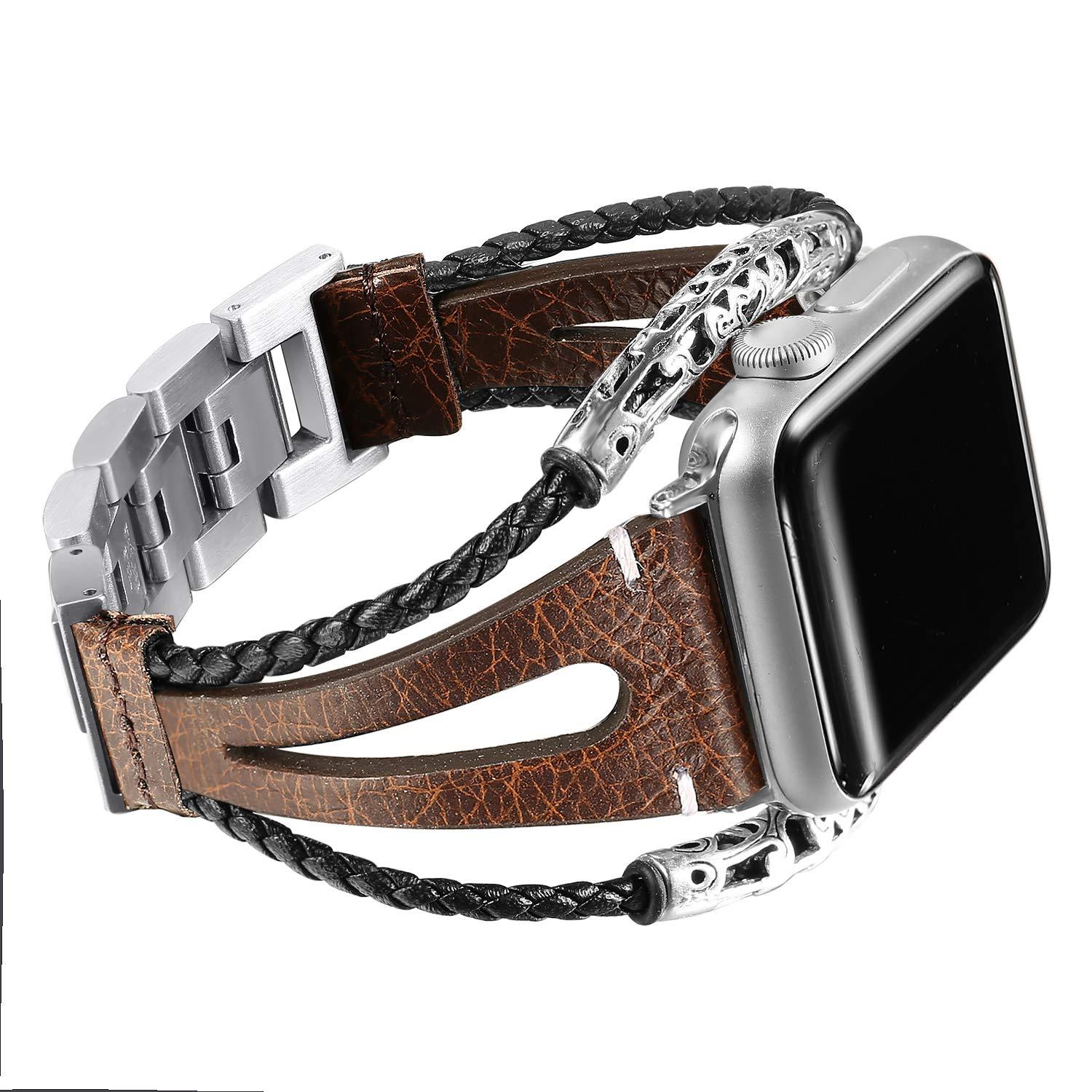 Metal stainless steel chain leather strap