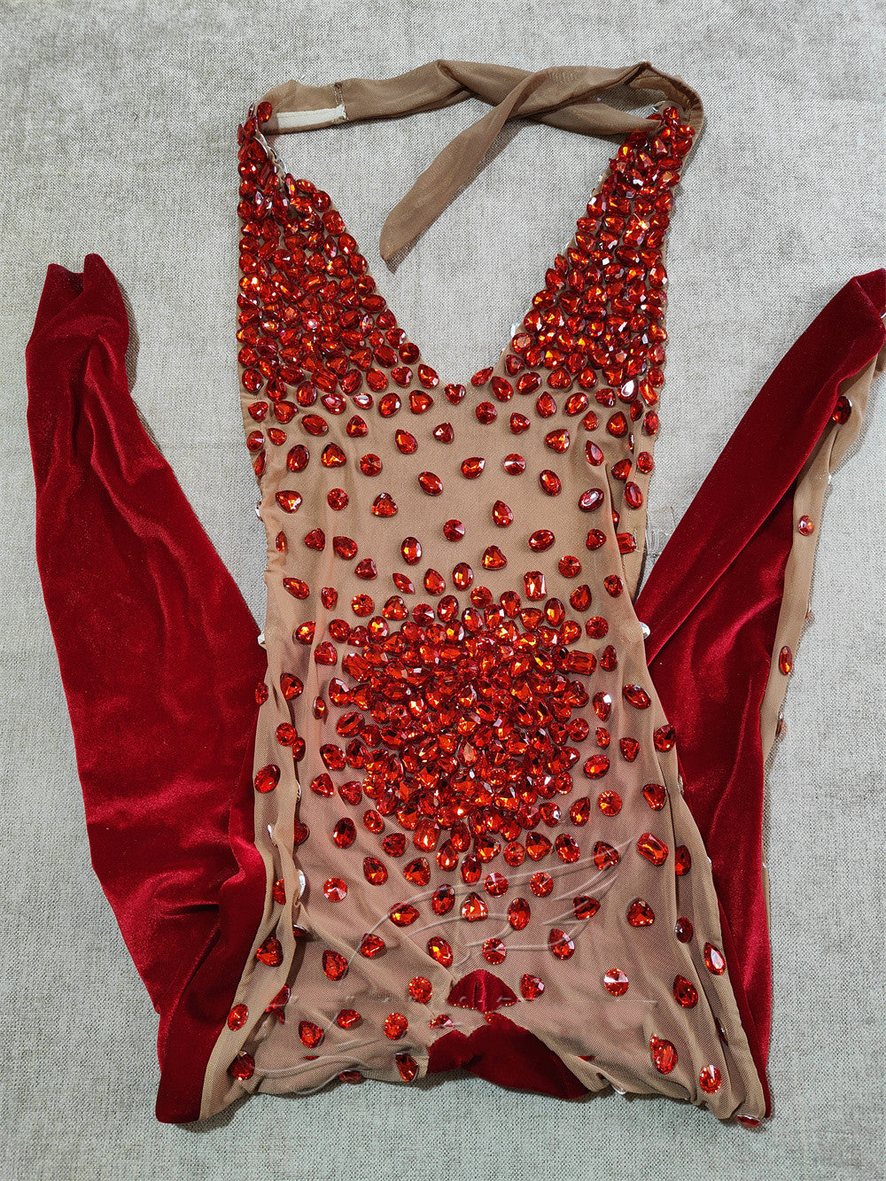 Gray Velvet Rhinestone Stretch One-piece Stage Performance Clothing Woman