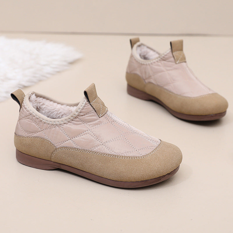 Winter Cloth Shoes For Women Plus Velvet Soft Bottom One Pedal Cotton Shoes Warm Flat Bottom Gommino