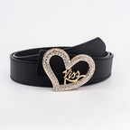 Black Ladies Belt Love Inset Rhinestone Golden Kiss Belt Fashion Hundred Matching Jeans Skirt Coat Coat