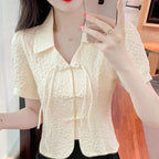 Retro Short Sleeve Chiffon Shirt For Women Summer