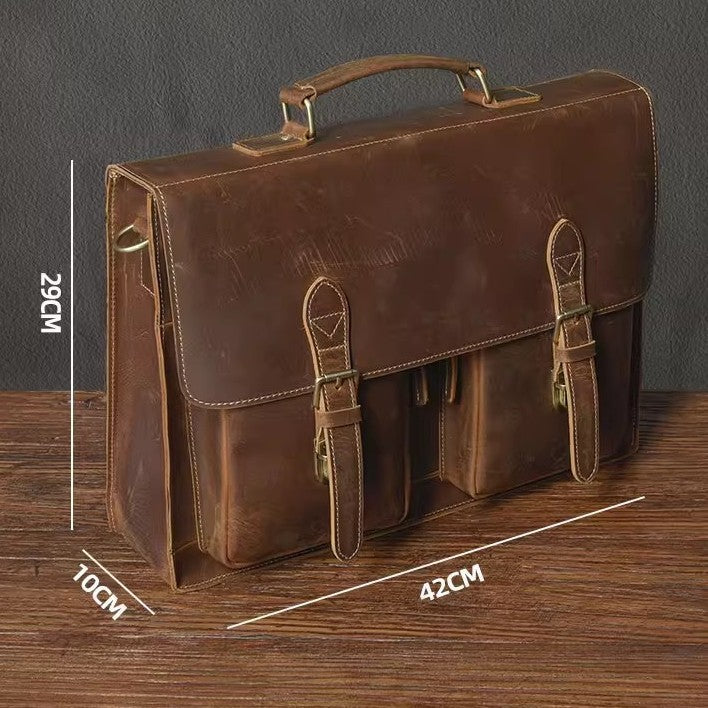 Top Cowhide Leather Computer Bag Crossbody Business Handbag