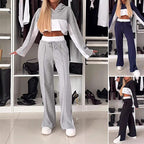 Colorblock Hood Contrast Color Sweatshirt Lace-up Trousers Suit
