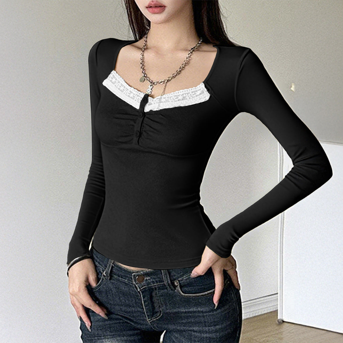 Women's Lace Long-sleeved Bottoming Shirt T-shirt