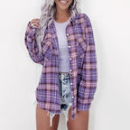 Stylish Loose Plus Size Plaid Shirt For Women