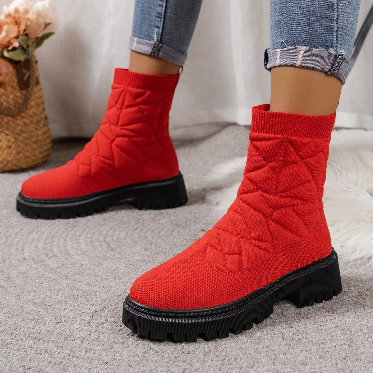 Flying Woven Plus Size Thick Bottom Casual Outdoor Martin Boots