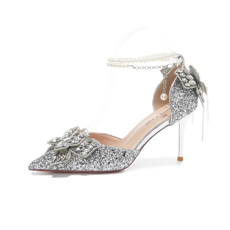 Sequin Rhinestones Bow Tassel Hollowed Sandals