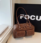 Oil Wax Leather Bowling Bag, Korean Niche Underarm Bag