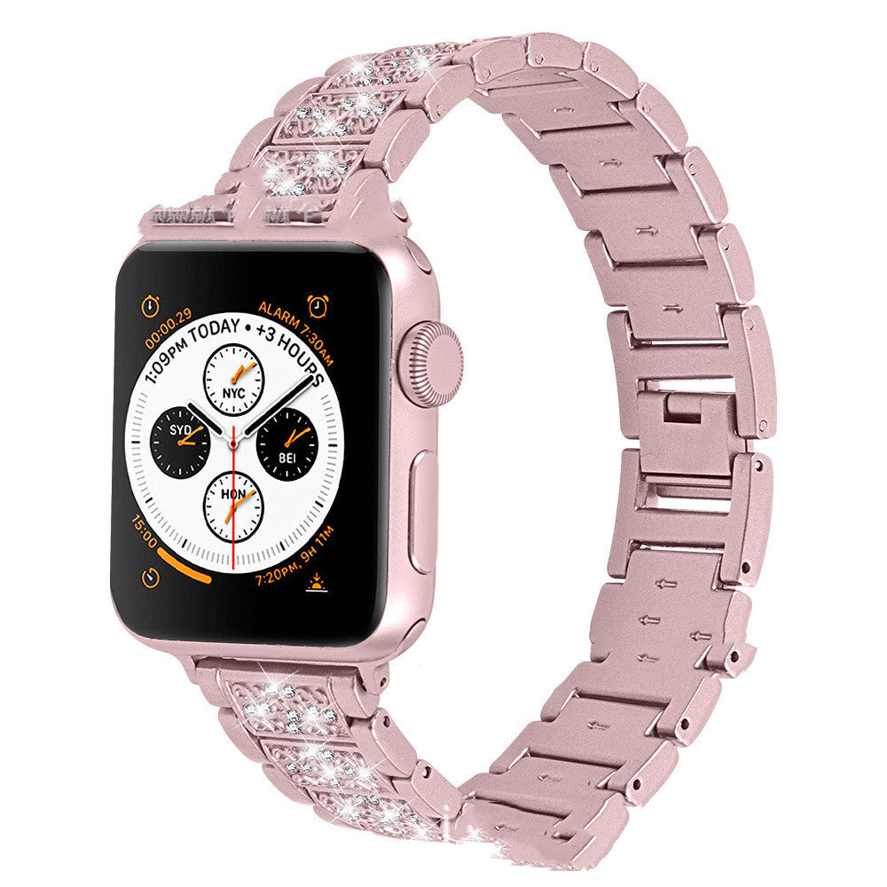 Smart Watch Diamond Three Beads Full Diamond Solid Chain Watch Strap