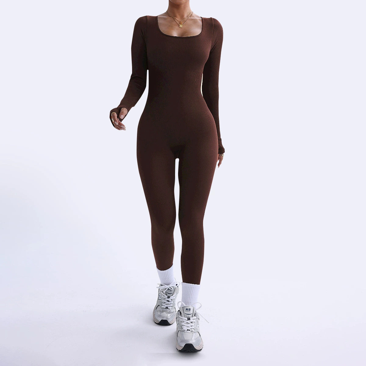 Threaded Square Collar Buttocks Slim Jumpsuit