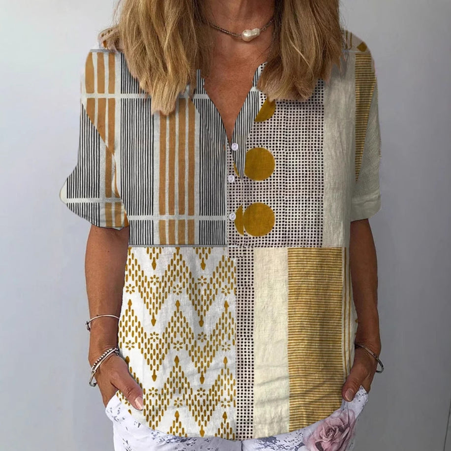 Casual Women's Short Sleeve Pullover Print Shirt