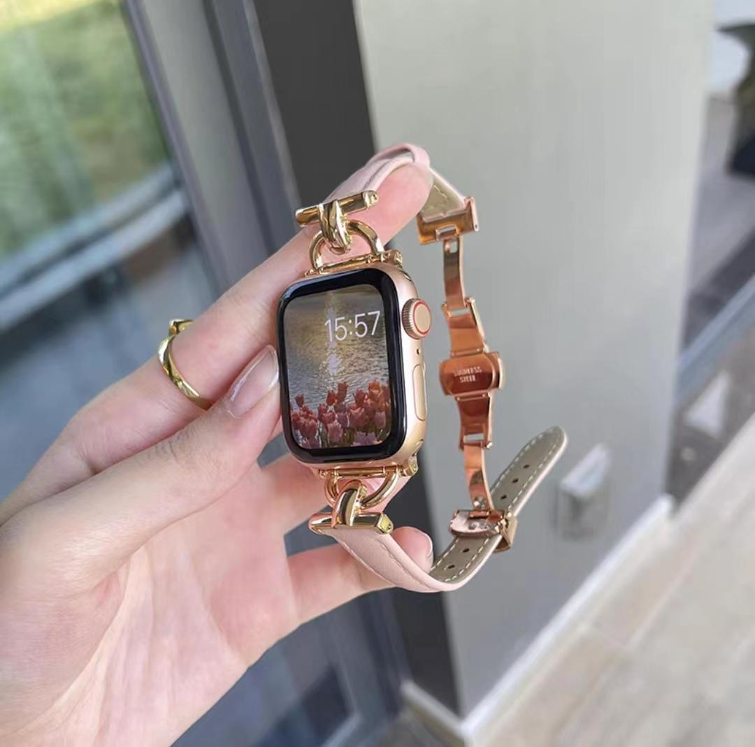 Watch Strap Advanced Genuine Leather D-shaped Metal Butterfly Clasp Women's