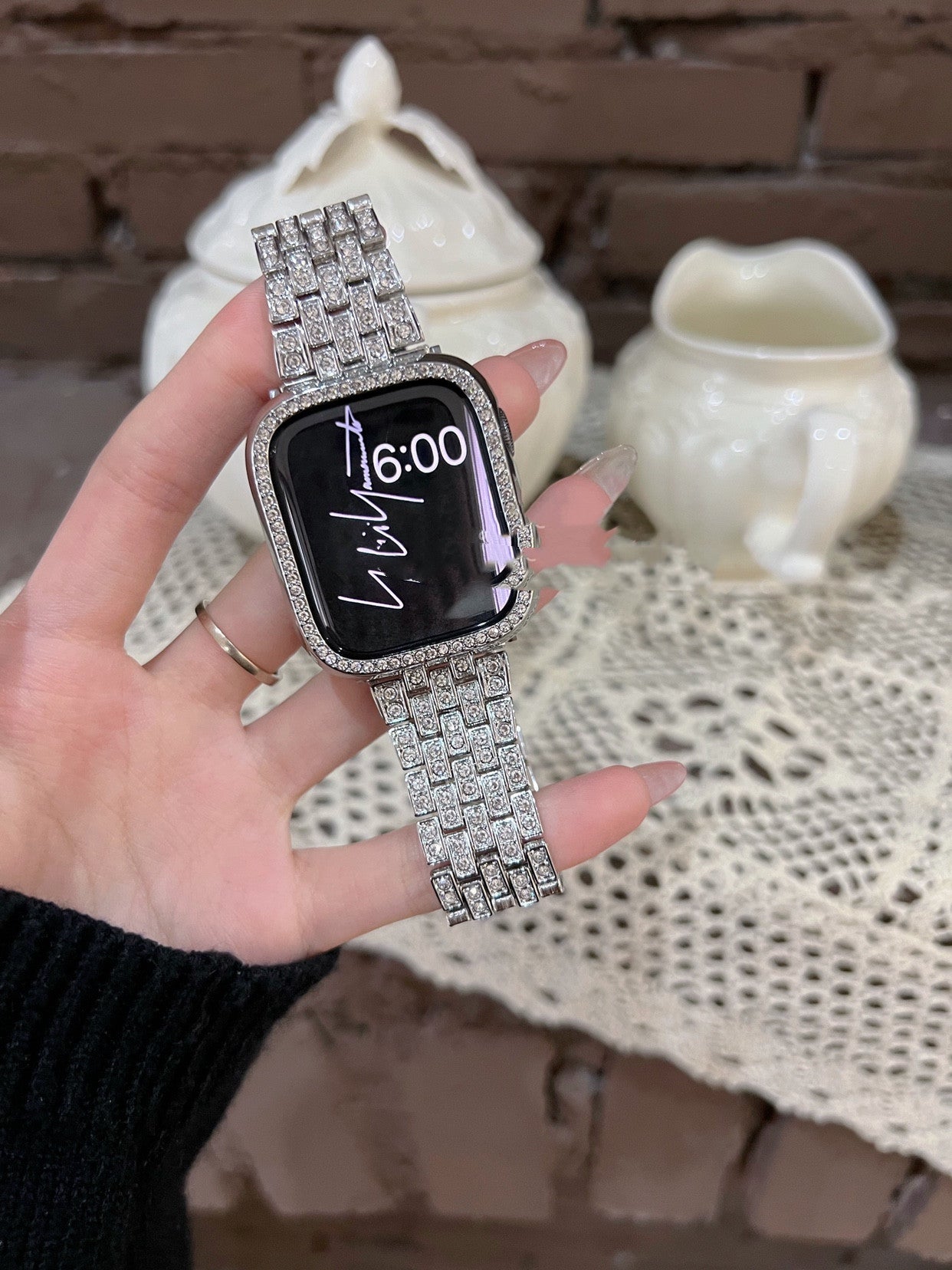 Neutral Diamond Set Metal Stainless Steel Strap