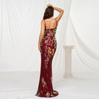 Sling Off-neck Sheath Sequined Banquet Fishtail Evening Dress
