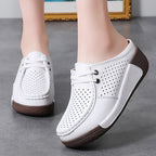 New Plus Size Hollow-out Soft Bottom Wedge Women's Genuine Leather Platform Slippers Summer Outerwear