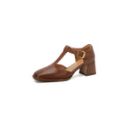 Women's Square Toe T-buckle Hollow Sandals