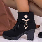 Plus Size Martin Boots Rhinestone High-heeled Cotton Boots