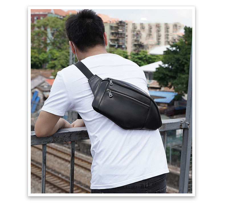 Fashion Leather Belt Bag Multifunctional Chest Bag Men's Top Layer Cowhide Shoulder Bag