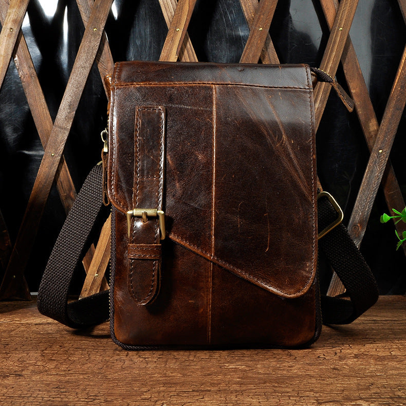 First Layer Oil Wax Leather Cowhide 8 One Shoulder Oblique Cross Chest Bag