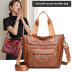 Large Capacity Soft Leather Washed Leisure Commute Shoulder Bag
