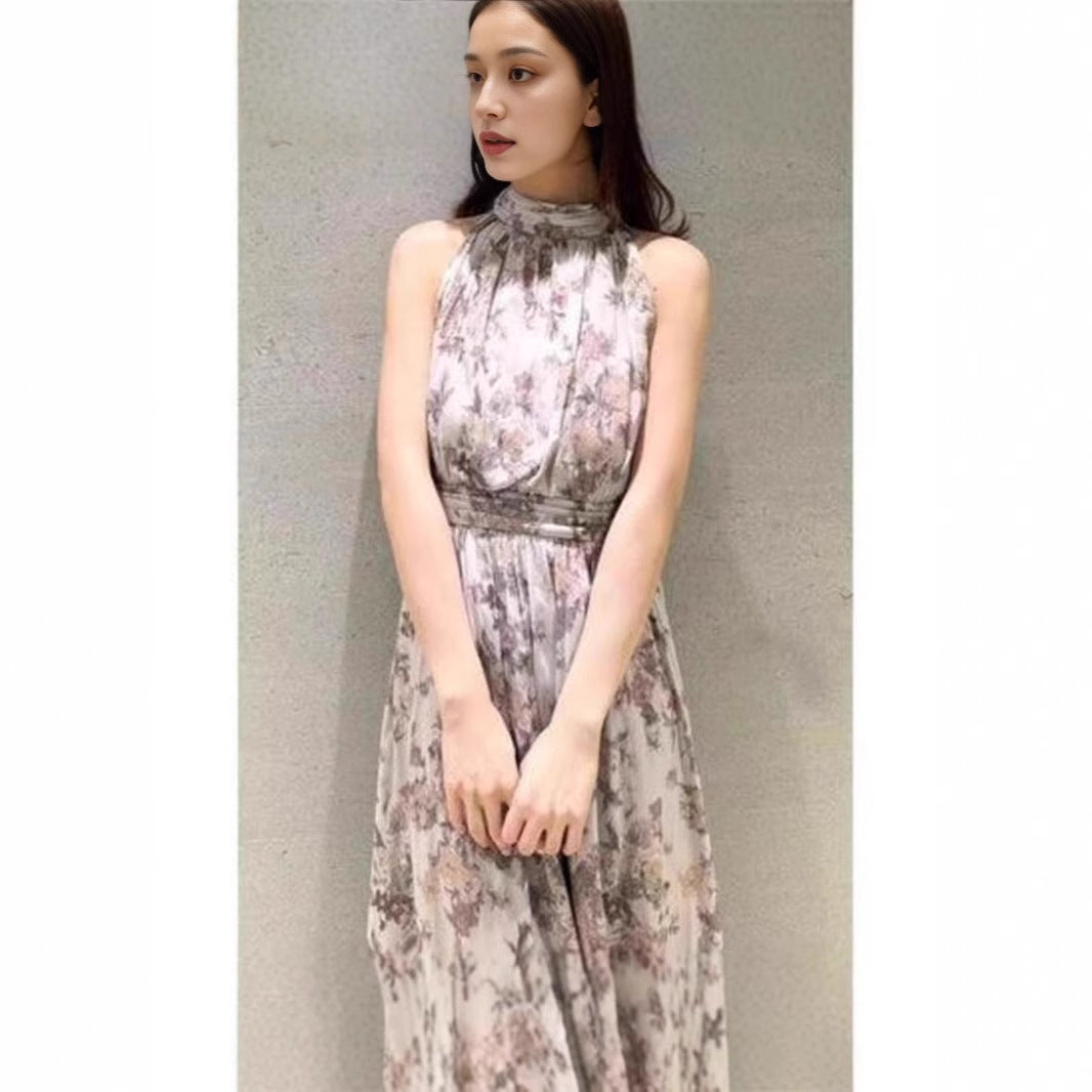 Retro Sleeveless Halter Fitted Waist Vest Dress