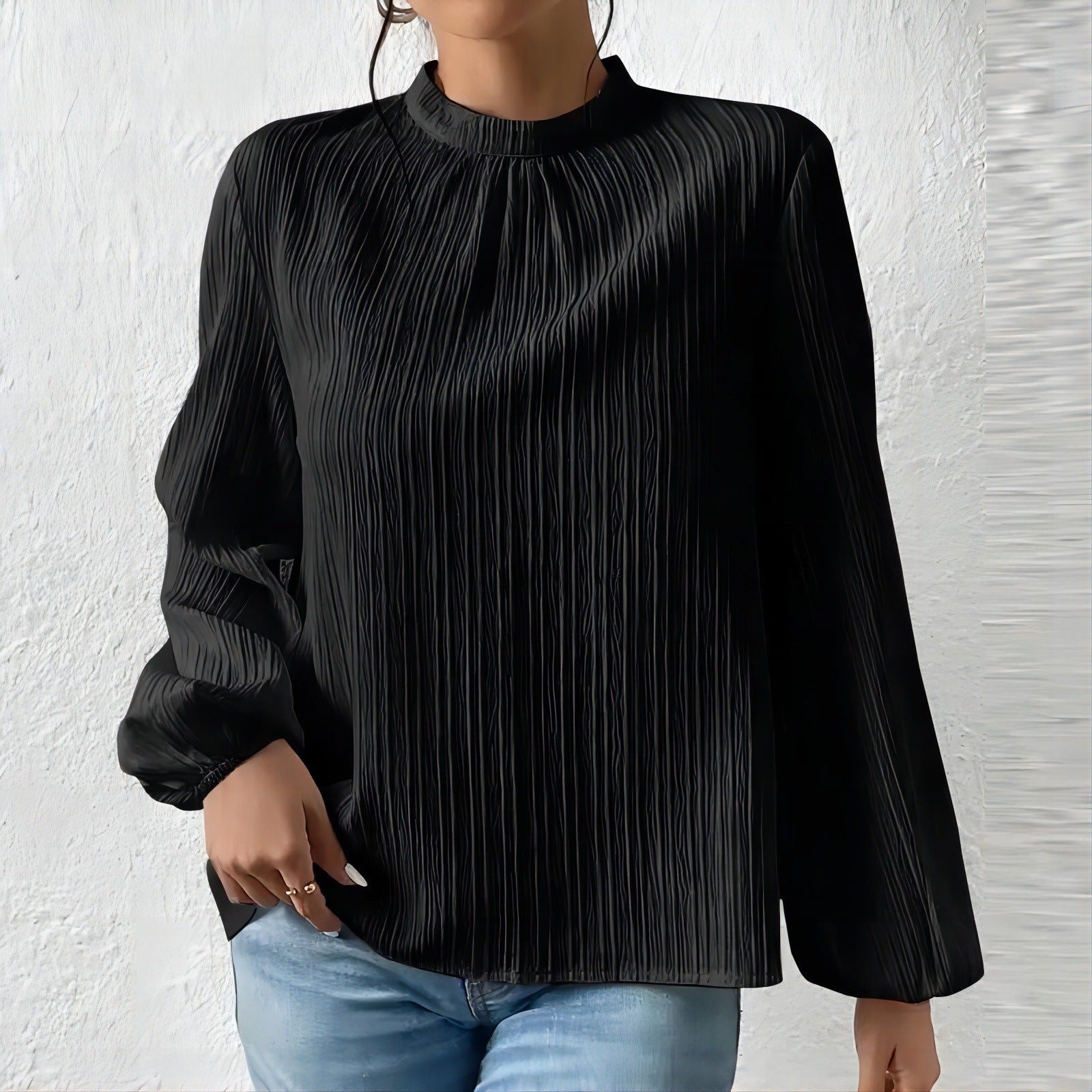 Women's Fashionable Elegant Puff Sleeve Casual Stand Collar Shirt