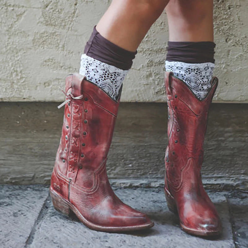 European And American Style Thick Heel Plus Size Mid-tube Knight Boots Women Boots