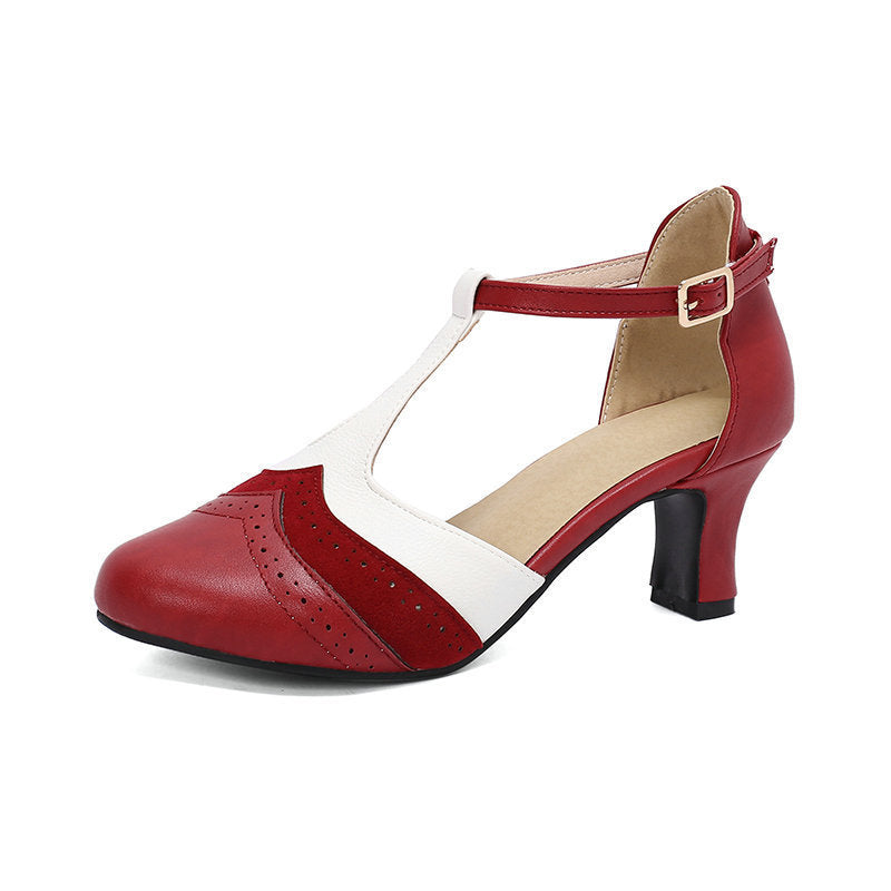 Women's Retro Closed Toe British Style Chunky Heel Sandals