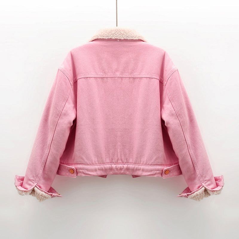 Lamb Wool Fleece-lined Thickening Denim Jacket
