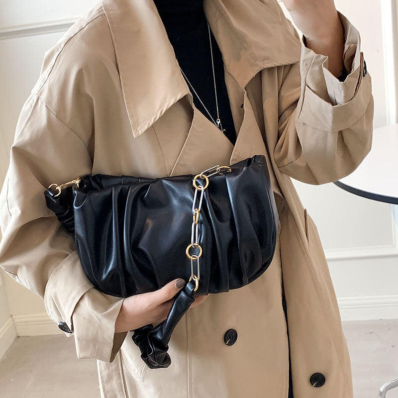 One-shoulder Underarm Fold Cloud Bag PU Leather Chain Portable Messenge Bag