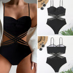Women's Solid Color European And American Lace Up One-piece Bikini